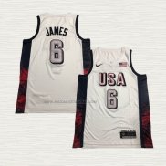 Camiseta LeBron James NO 6 USA 2024 Blanco