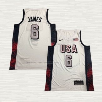 Camiseta LeBron James NO 6 USA 2024 Blanco