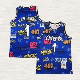 Camiseta Penny Hardaway NO 1 Orlando Magic Mitchell & Ness Slap Sticker 1994-95 Azul