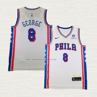 Camiseta Paul George NO 8 Philadelphia 76ers Association 2024-25 Blanco