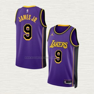 Camiseta Bronny James NO 9 Los Angeles Lakers Statement Violeta