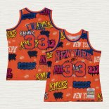 Camiseta Patrick Ewing NO 33 New York Knicks Mitchell & Ness Slap Sticker 1991-92 Naranja