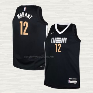 Camiseta Ja Morant NO 12 Nino Memphis Grizzlies Ciudad 2023-24 Negro