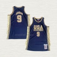 Camiseta Michael Jordan NO 9 USA 1992 Azul Oro