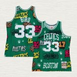 Camiseta Larry Bird NO 33 Boston Celtics Mitchell & Ness Slap Sticker 1985-86 Verde