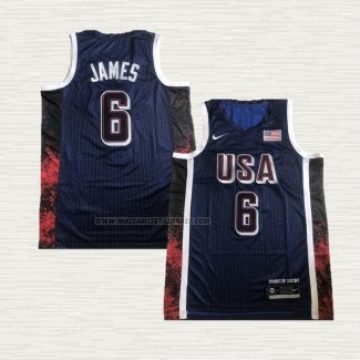 Camiseta LeBron James NO 6 USA 2024 Juegos Olimpicos Azul